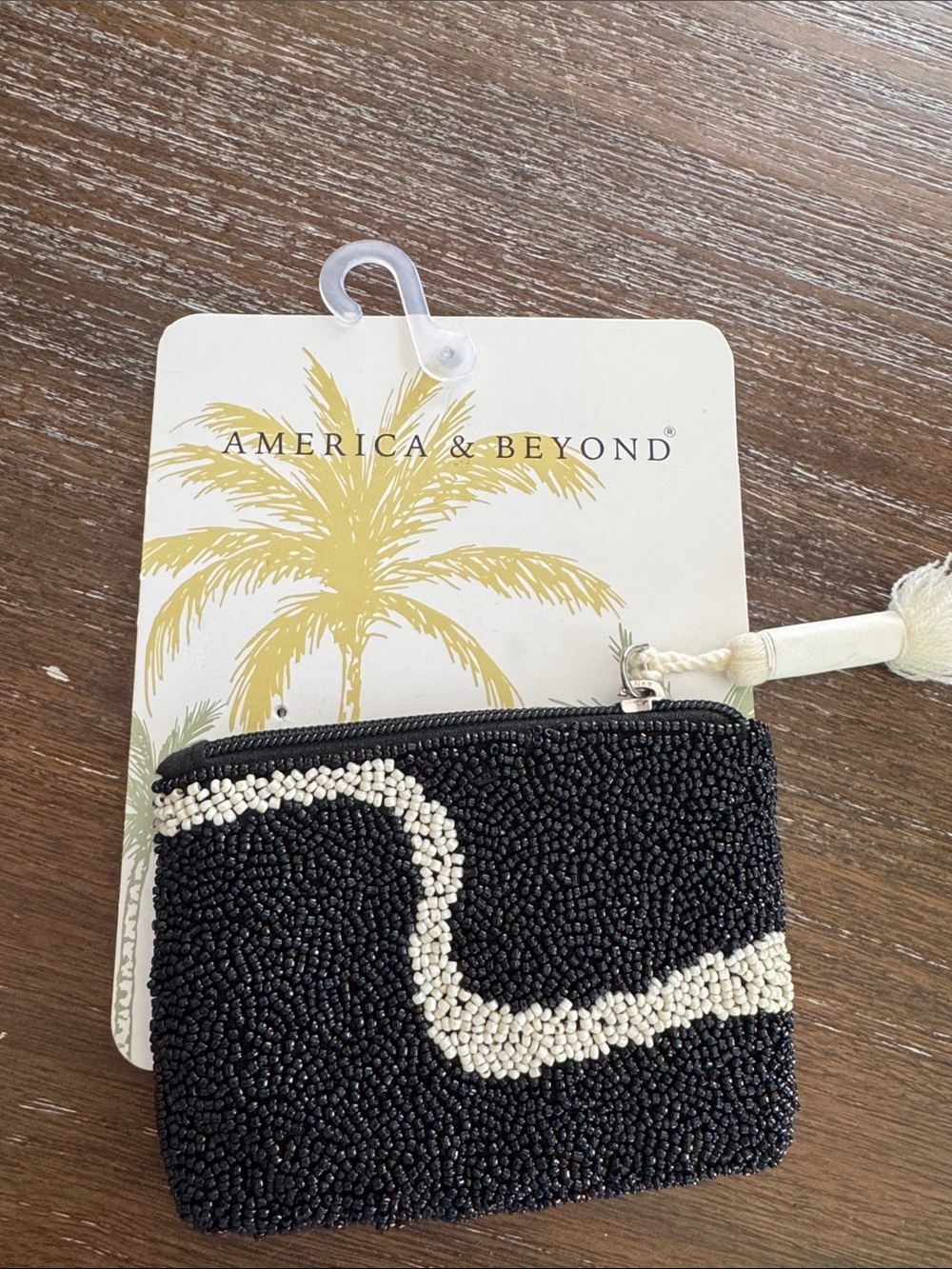 America & Beyond Beaded Black and White swirl Coin Pouch